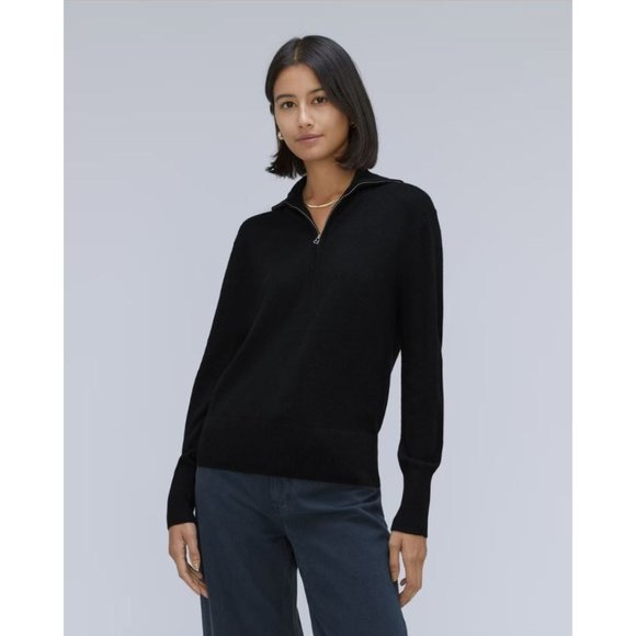 Everlane The Luxe Merino Half-Zip Sweater in Black Medium New Womens Knit Top - Picture 2 of 11